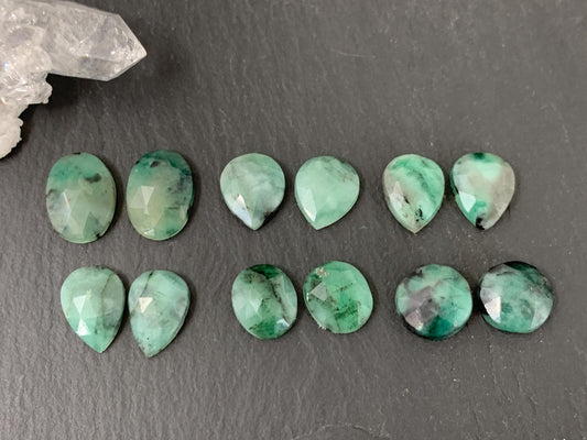 Faceted Emerald Pair 10-13mm long Cabochon/ Select your pair | W343-2
