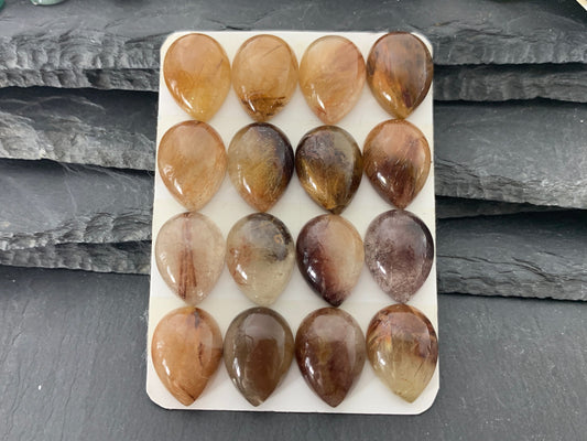 Rutilated Quartz pear 15x20mm Cabochon - Calibrated cabochons