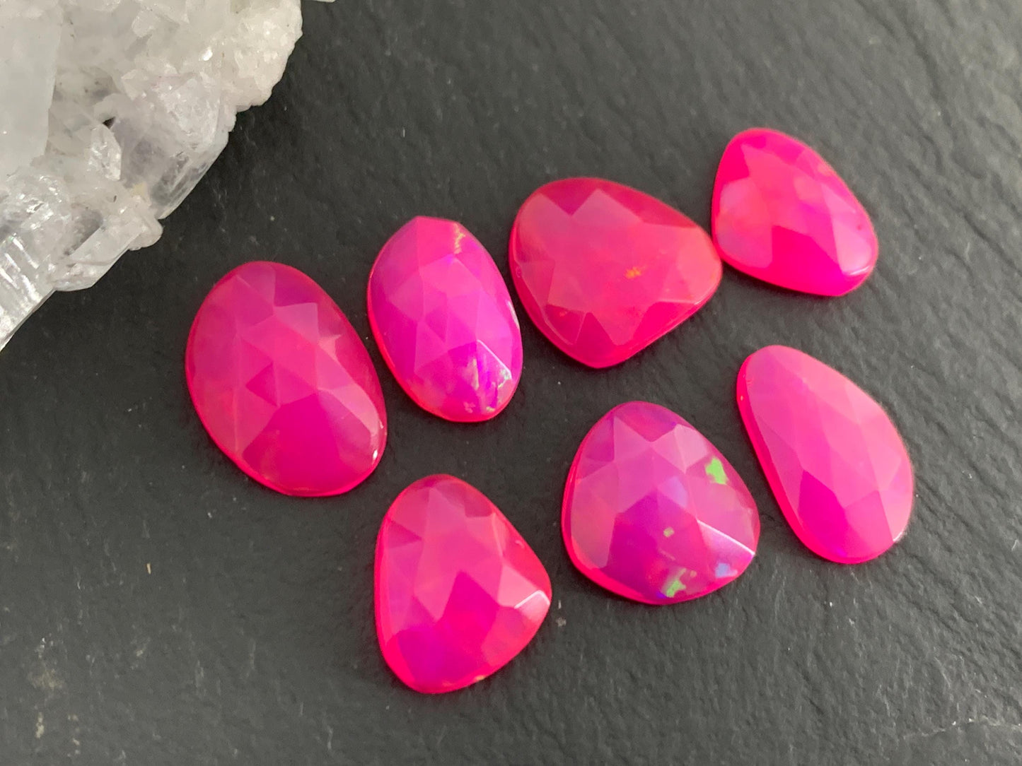 Faceted Ethiopian Pink Opal 10-13mm long cabochon