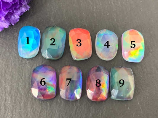 Faceted Aurora Opal cabochon - Doublet cabochon