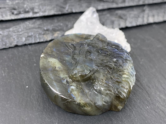 Wolf Labradorite Carving - 41mm Natural Flat Back Gemstone Pendant