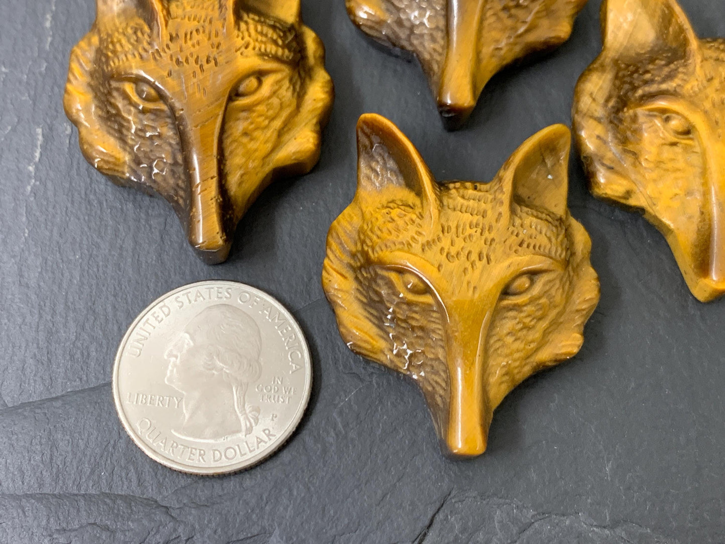 Tiger Eye Fox cabochon - fox head carving