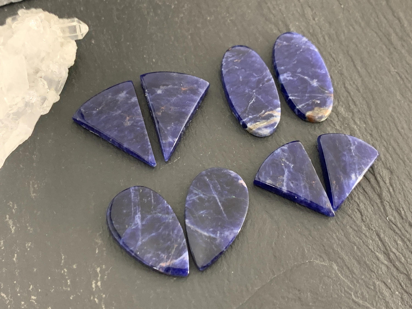 Natural Sodalite pair 18-24mm long cabochon