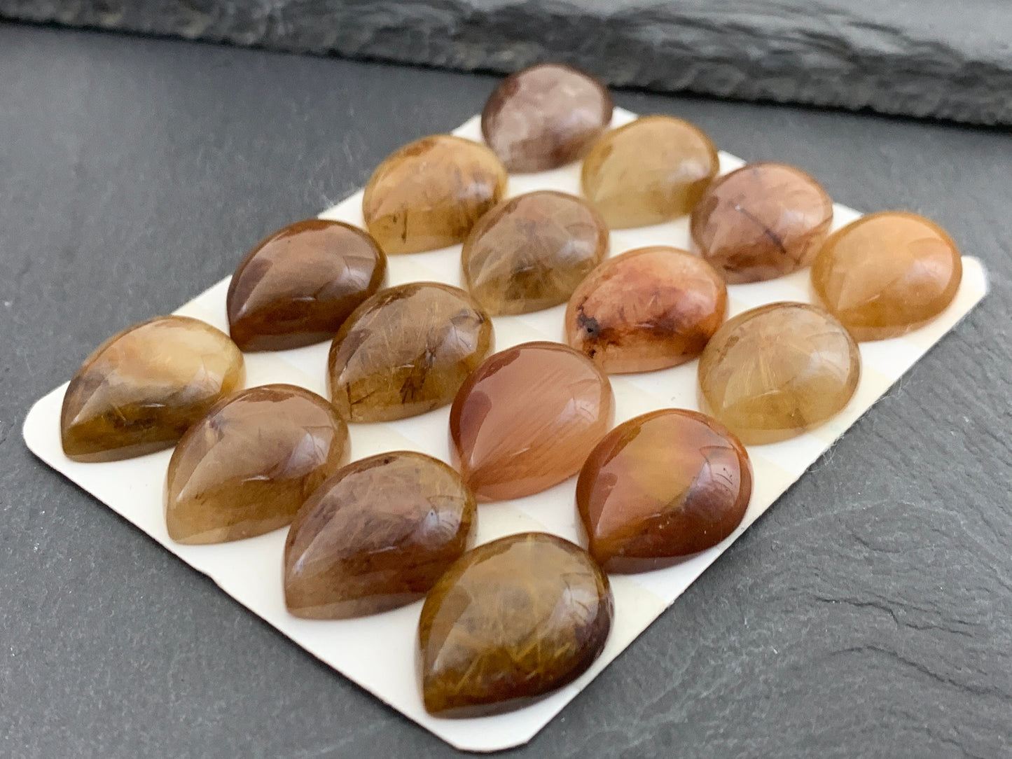 Rutilated Quartz pear 15x20mm cabochon - Calibrated cabochons