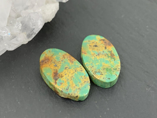 Tibetan Turquoise Pair 9x14mm Cabochon - Hand Cut Cabochon