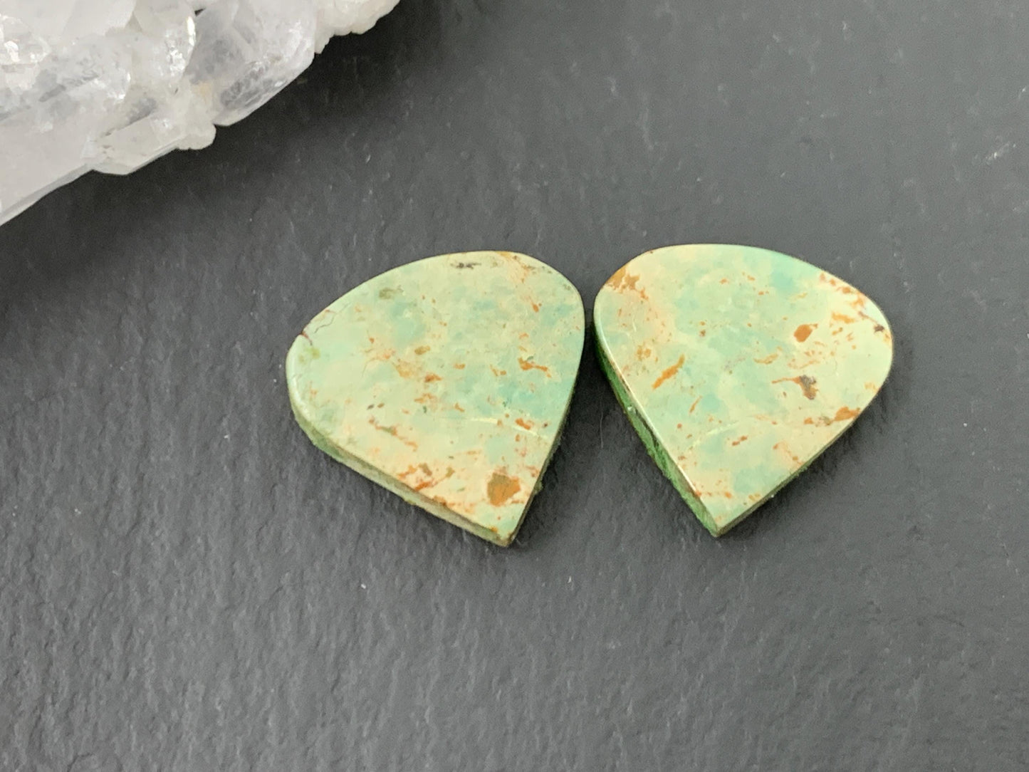 Tibetan Turquoise Pair 13x14mm Cabochon - Hand Cut Cabochon