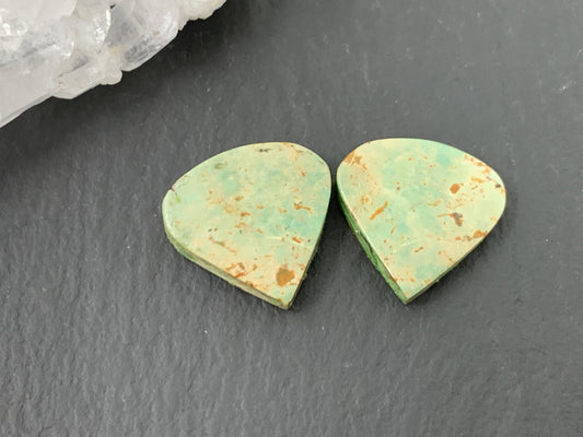 Tibetan Turquoise Pair 13x14mm Cabochon - Hand Cut Cabochon