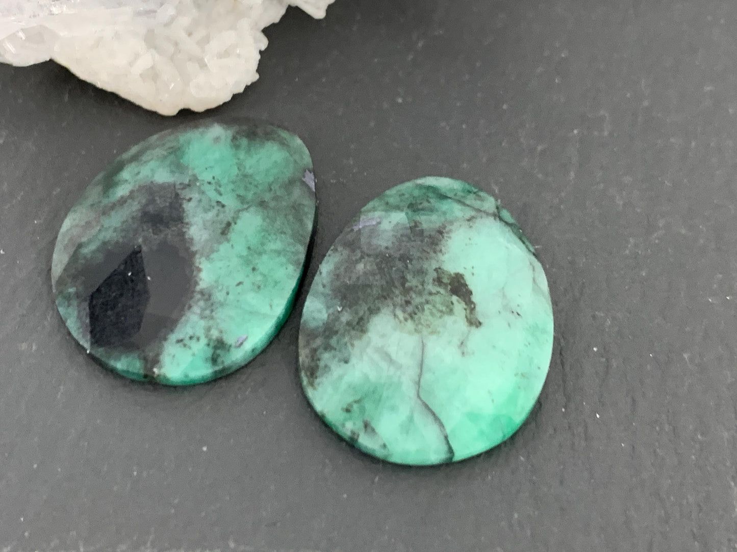 Faceted Emerald Pair 15x19x3mm cabochon