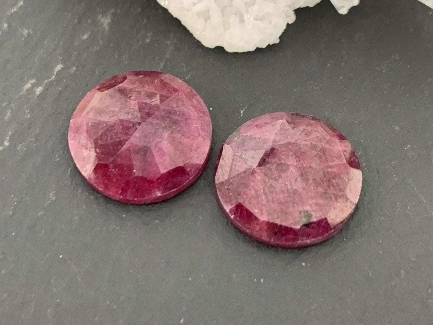 Faceted Ruby pair 12mm cabochon