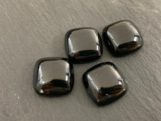 Black Tektite square cushion 14mm cabochon - Calibrated cabochons