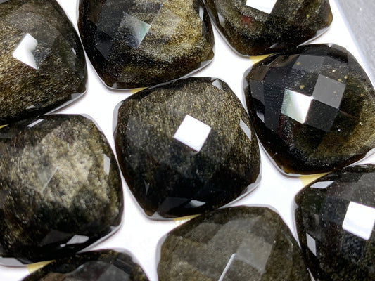 Faceted Gold Obsidian 20mm Cabochon - Calibrated cabochons