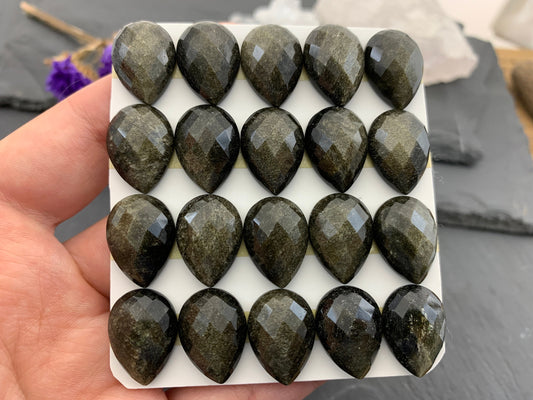 Faceted Gold Obsidian pear 13x18mm cabochon - Calibrated cabochons