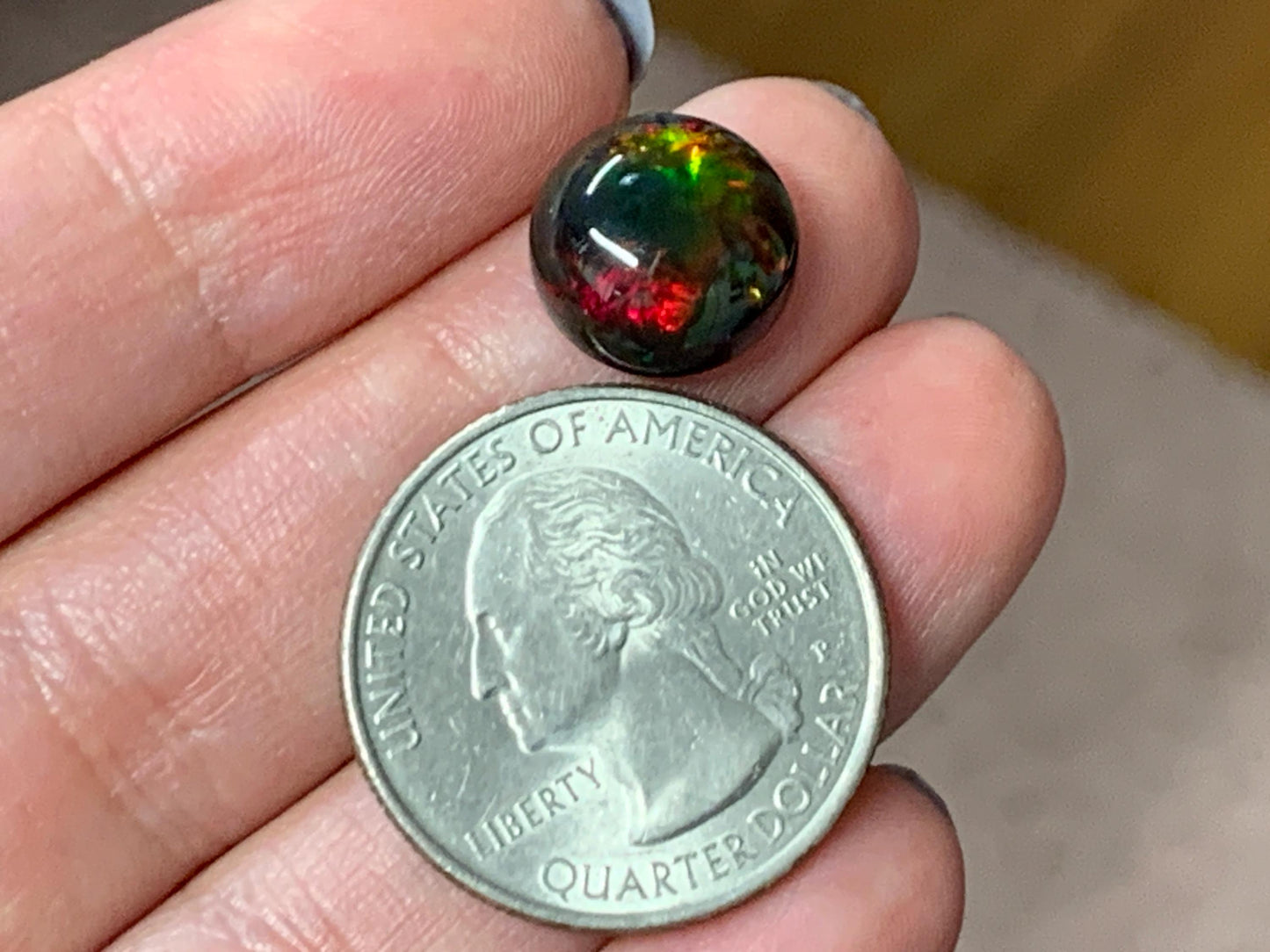 Natural Ethiopian Black Opal 12x5mm cabochon