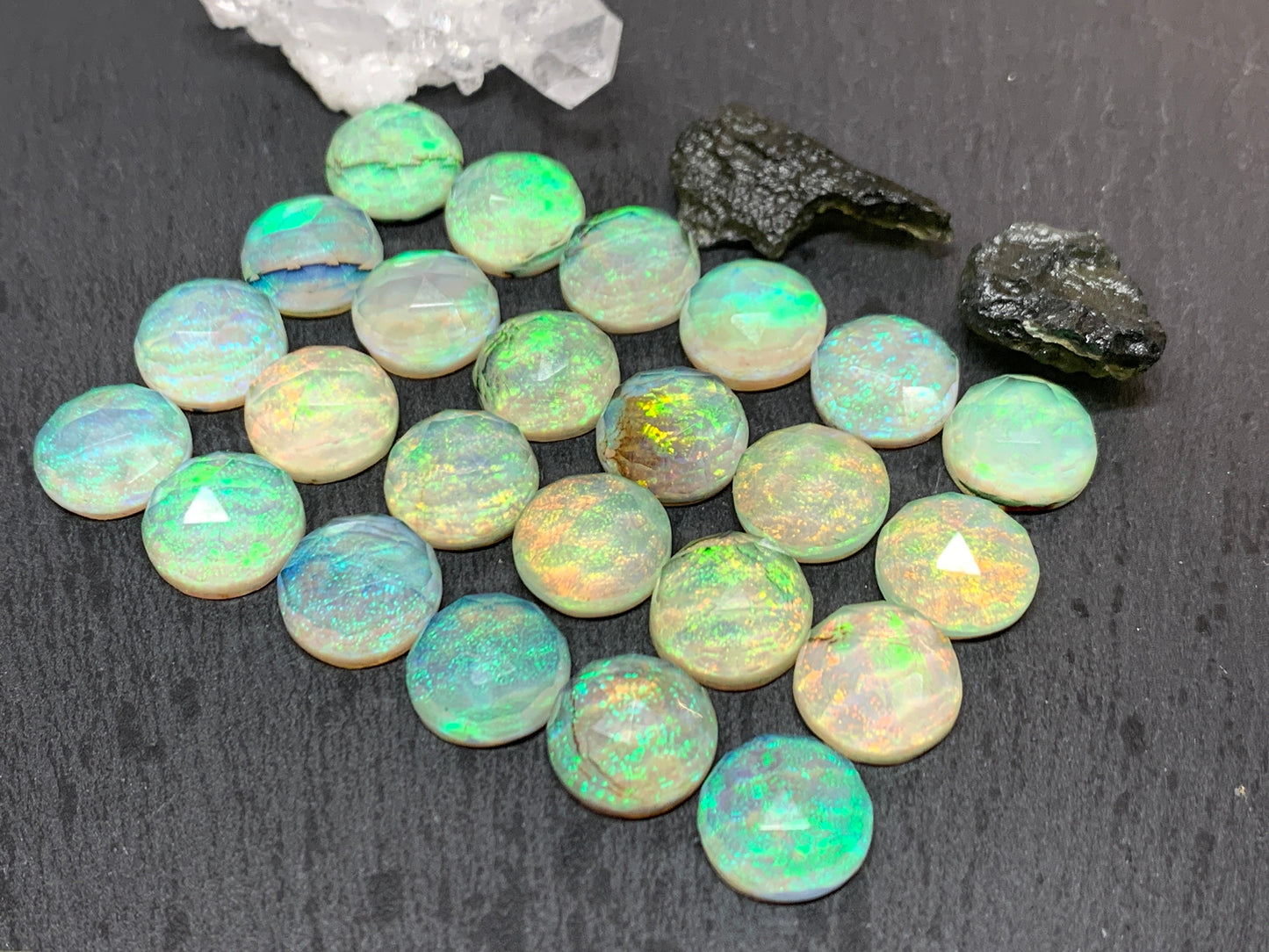 Faceted  Monarch Opal round 12mm cabochons - Doublet cabochons