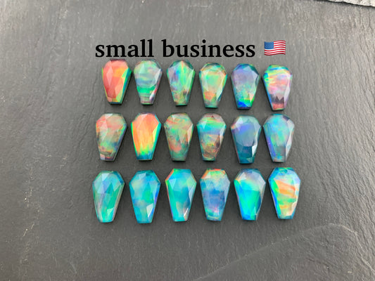 Faceted  Aurora Opal coffin 10x16mm cabochon - Doublet cabochons