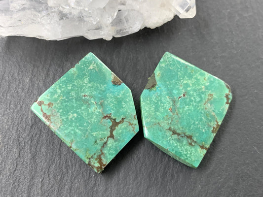 Tibetan Turquoise Pair 19x24mm Cabochon - Hand Cut Cabochon