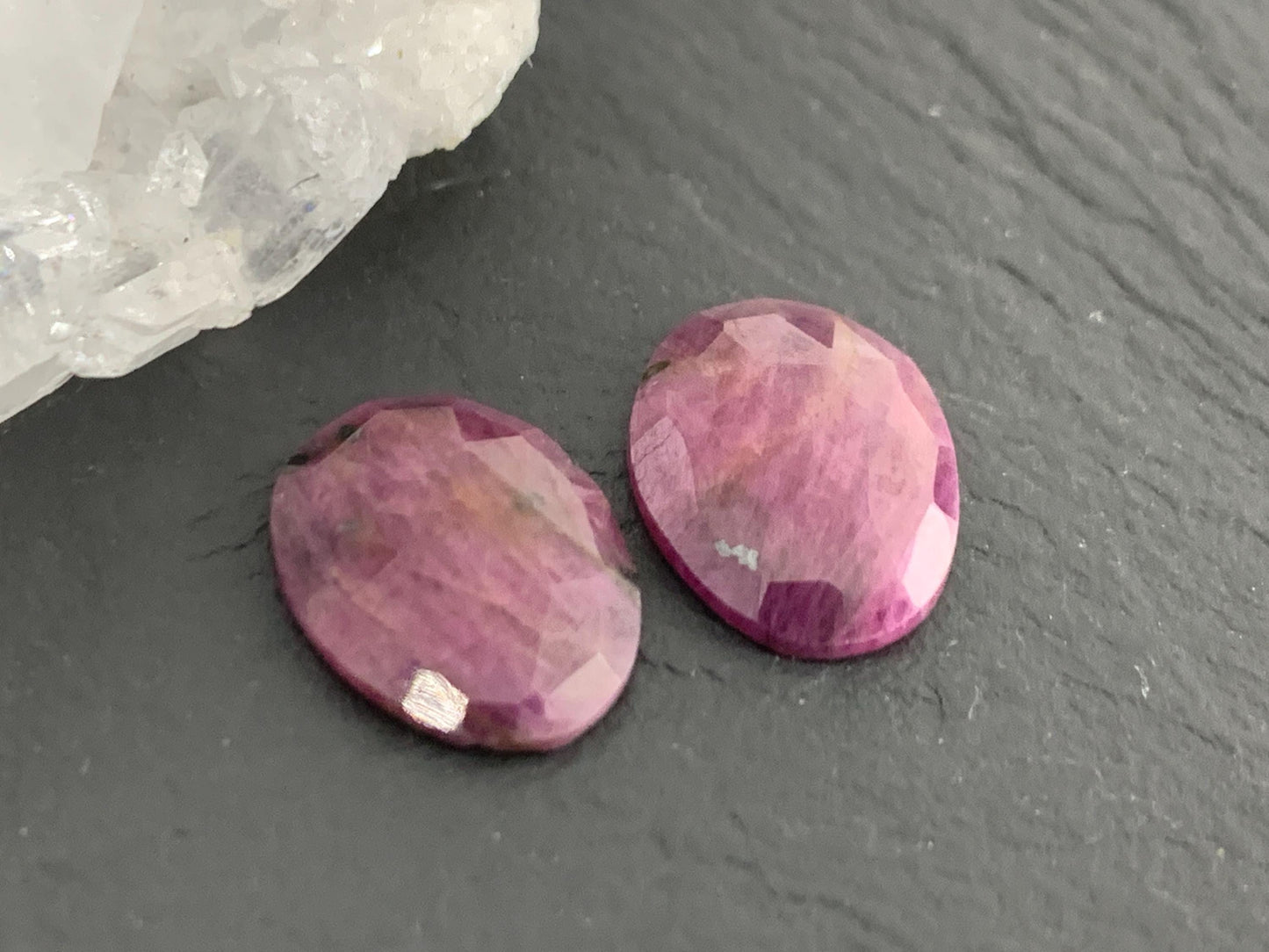 Faceted Ruby pair 9x12x3mm cabochon