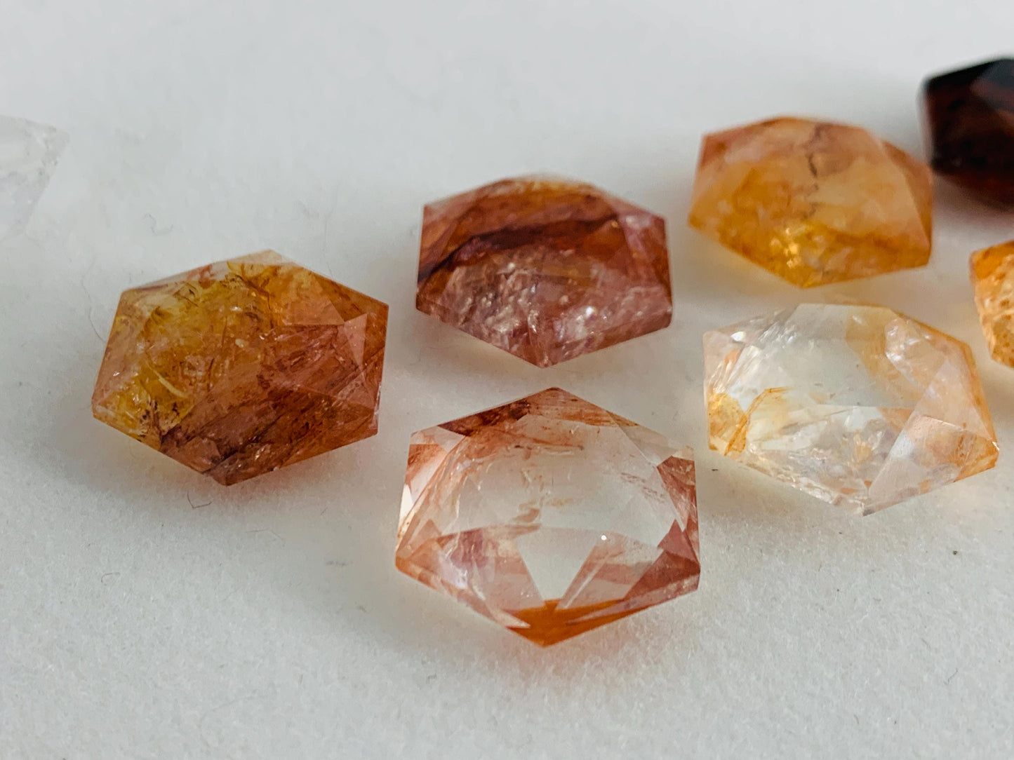 Fire Quartz hexagon 18x21mm faceted from both sides