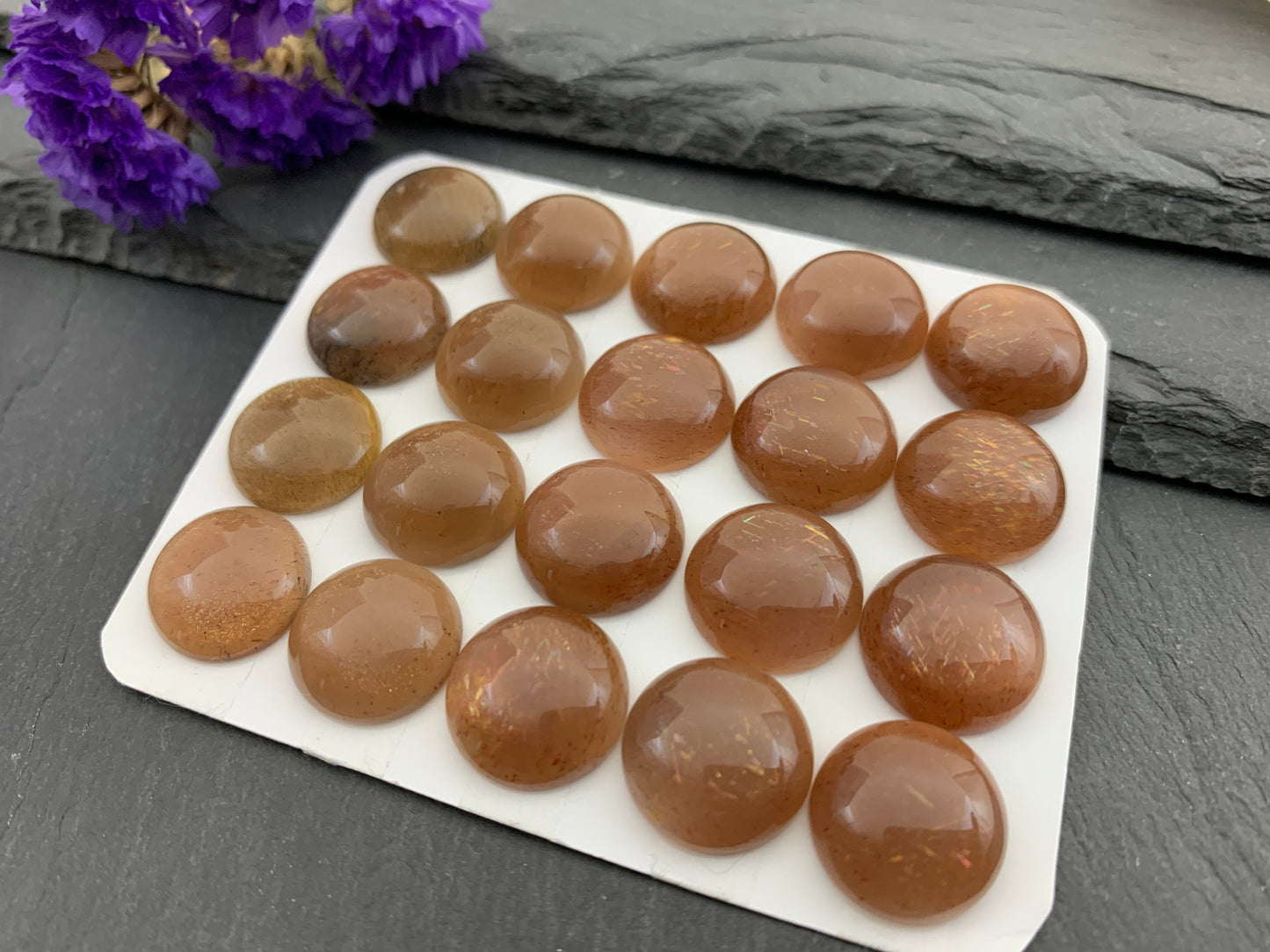 Gold SunStone round 15mm cabochon | Calibrated Cabochons | Natural Sunstone