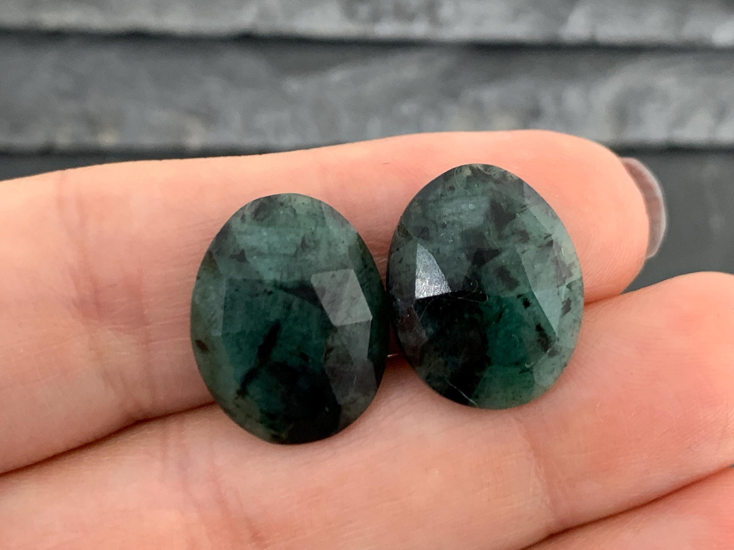 Faceted Emerald Pair 13x17x4mm cabochon