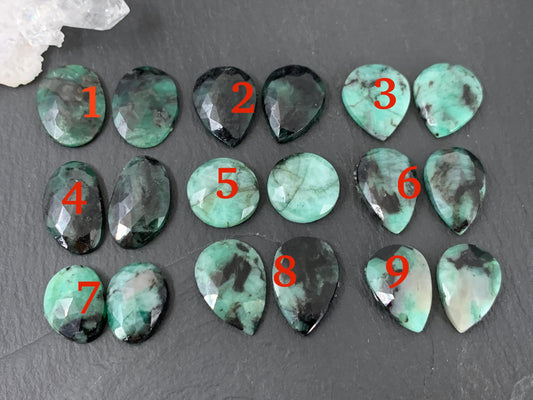 Faceted Emerald Pair 14-18mm long cabochons