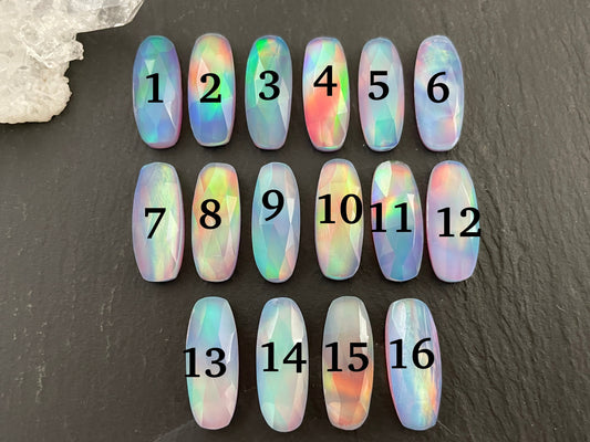 Faceted  Aurora Opal 8x20mm cabochon - Doublet cabochons