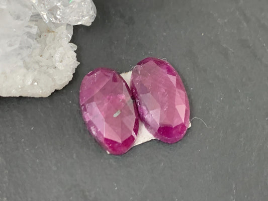 Faceted Ruby pair 7x12x3.5mm cabochon