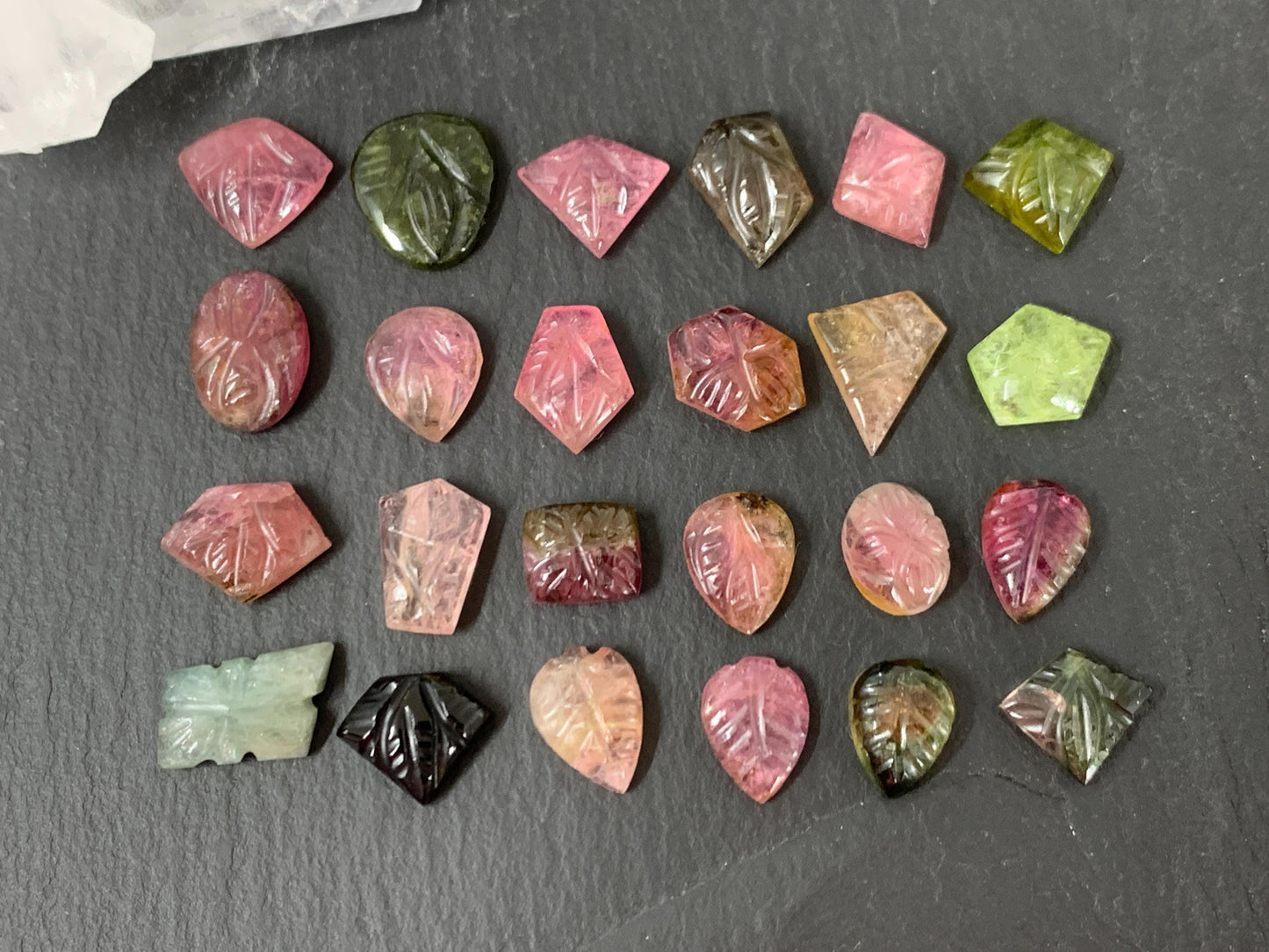 Carved Tourmaline 8-10mm long cabochon