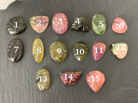 Carved Tourmaline 7-11mm long cabochon