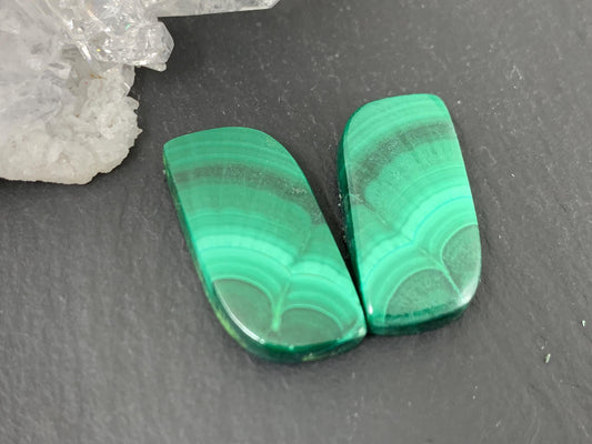 Malachite free form 10x20x4mm cabochon pair
