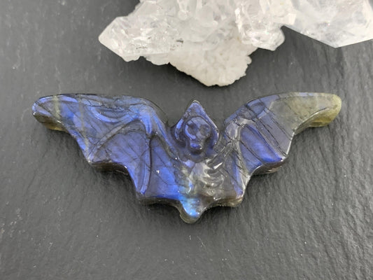Labradorite skeleton bat 20x47mm flat back carving
