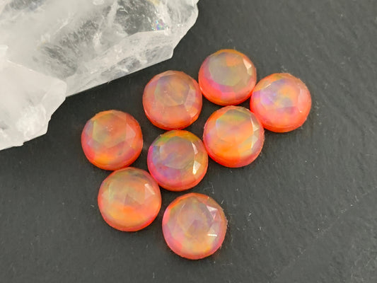 Faceted Aurora Opal round 10mm cabochon - Doublet cabochons