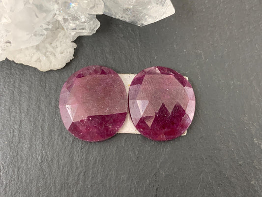 Faceted Ruby pair 13x15x3mm cabochon