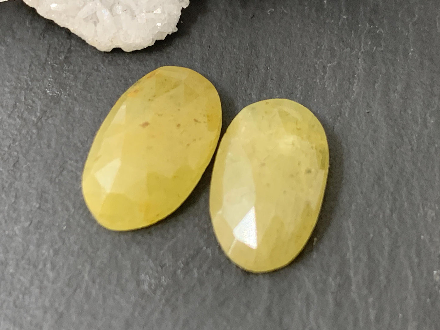 Faceted Yellow Sapphire pair 8x14x3.5mm cabochon