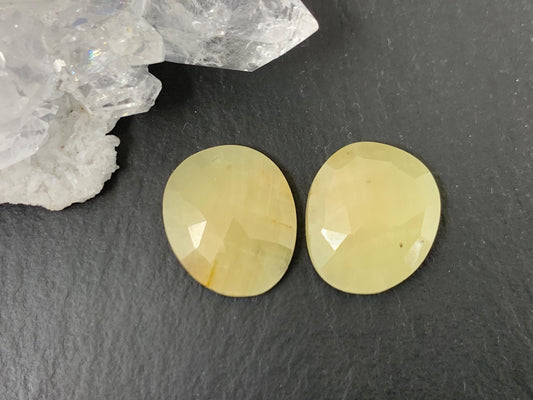 Faceted Yellow Sapphire pair 12x14x3mm cabochon