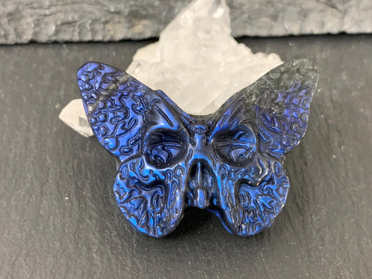 Labradorite Butterfly Carving 28x40mm Flat Back Gemstone - Hand Carved Ghost Face Design