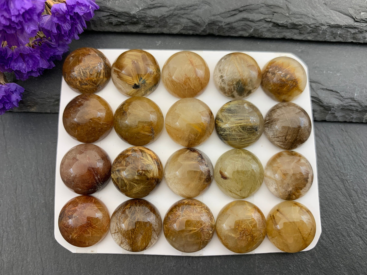 Rutilated Quartz round 15mm cabochon - Calibrated cabochons