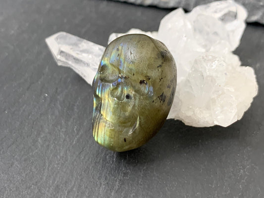 Labradorite Skull Cabochon 14x21mm - Natural Green Stone Flat Back Gemstone
