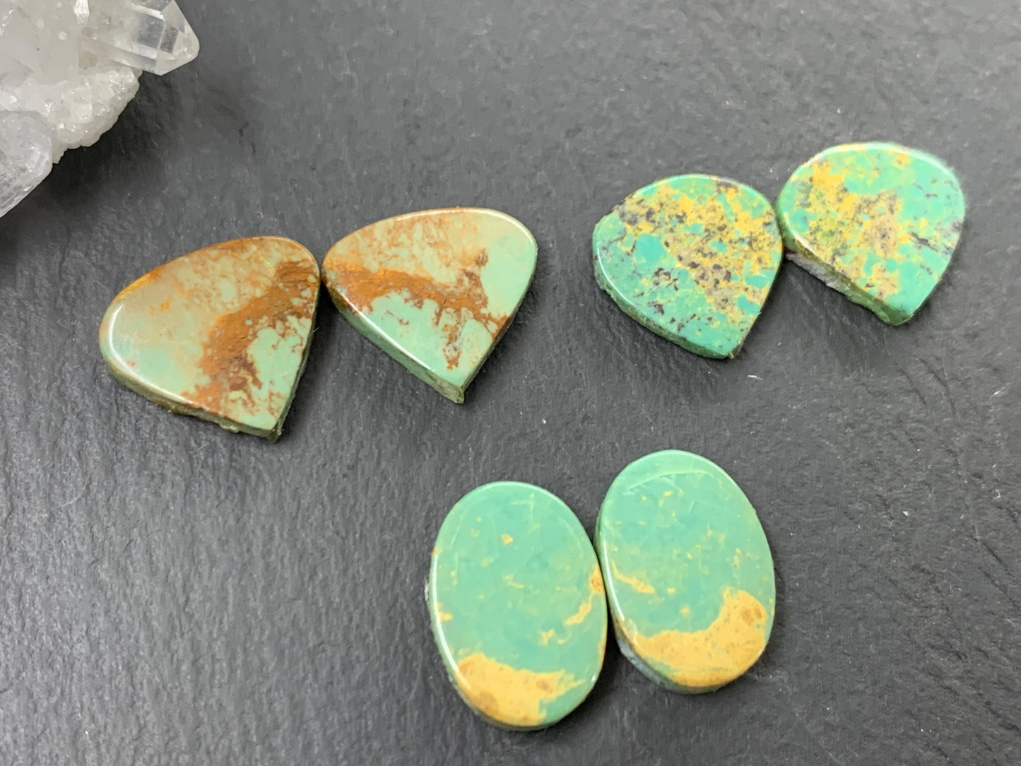 Tibetan Turquoise Pair 13-14mm long Cabochon - Hand Cut Cabochon