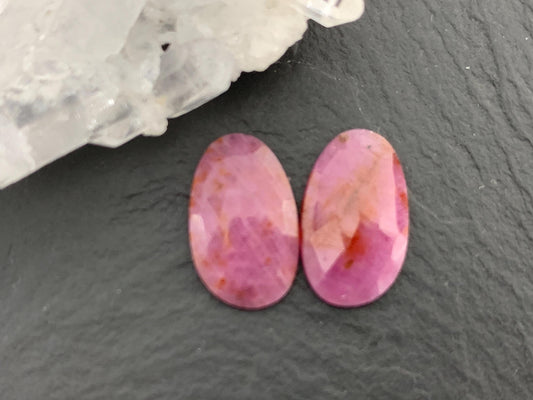 Faceted Ruby pair 9x14x3mm cabochon