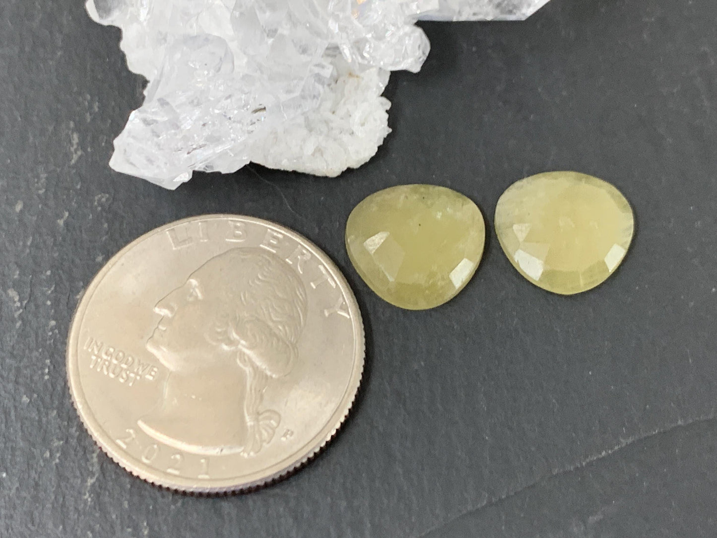 Faceted Yellow Sapphire pair 11x11x3mm cabochon