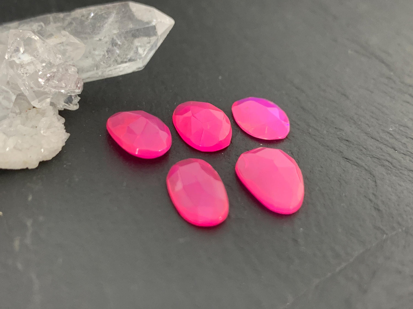 Faceted Pink Opal 10-11mm long cabochon