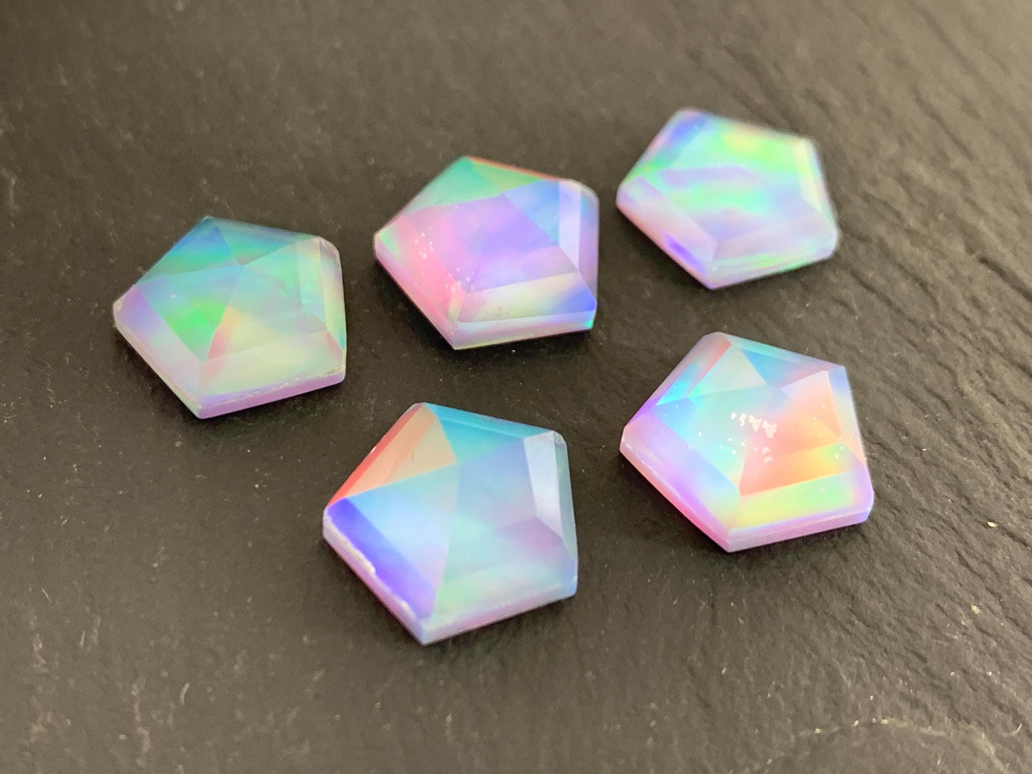Faceted  Aurora Opal hexagon 12mm cabochon - Doublet cabochons - man made Opal *