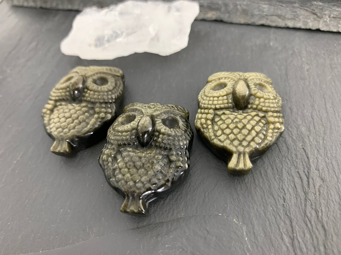 Gold Obsidian owl cabochon carving