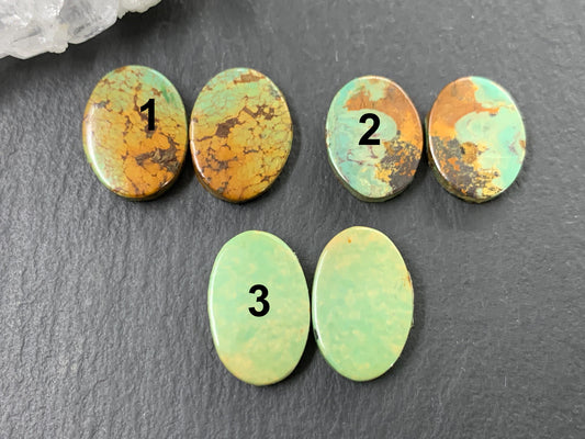 Tibetan Turquoise Pair 13-15mm long Cabochon - Hand Cut Cabochon