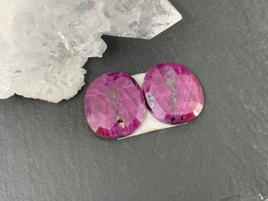 Faceted Ruby pair 11x12x3mm cabochon