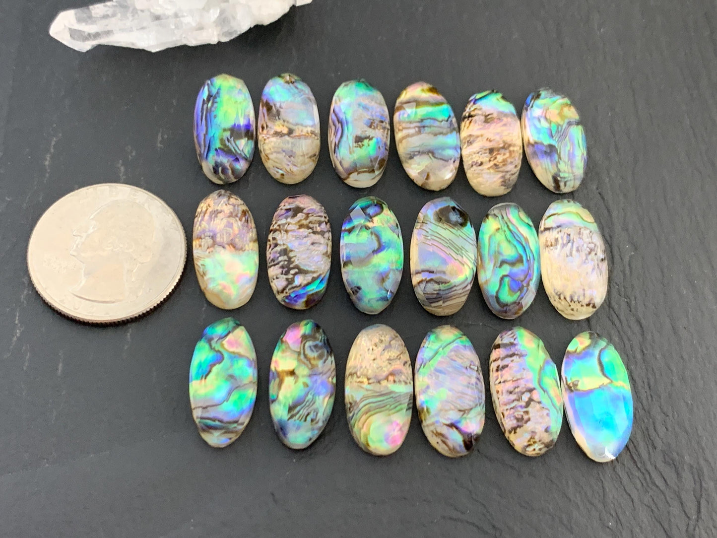 Faceted Abalone Crystal Doublet Oval Cabochon 10x20mm