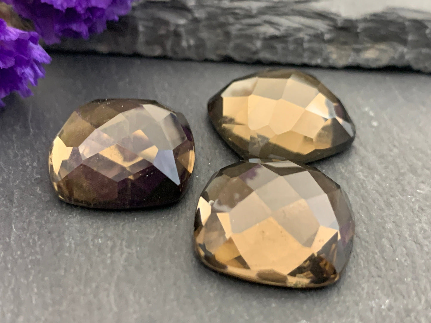 Faceted Smokey Quartz square 18mm cabochon - Calibrated cabochons