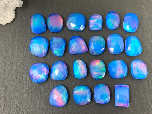 Faceted Aurora Opal free form 9-10mm long doublet cabochons - Doublet cabochons