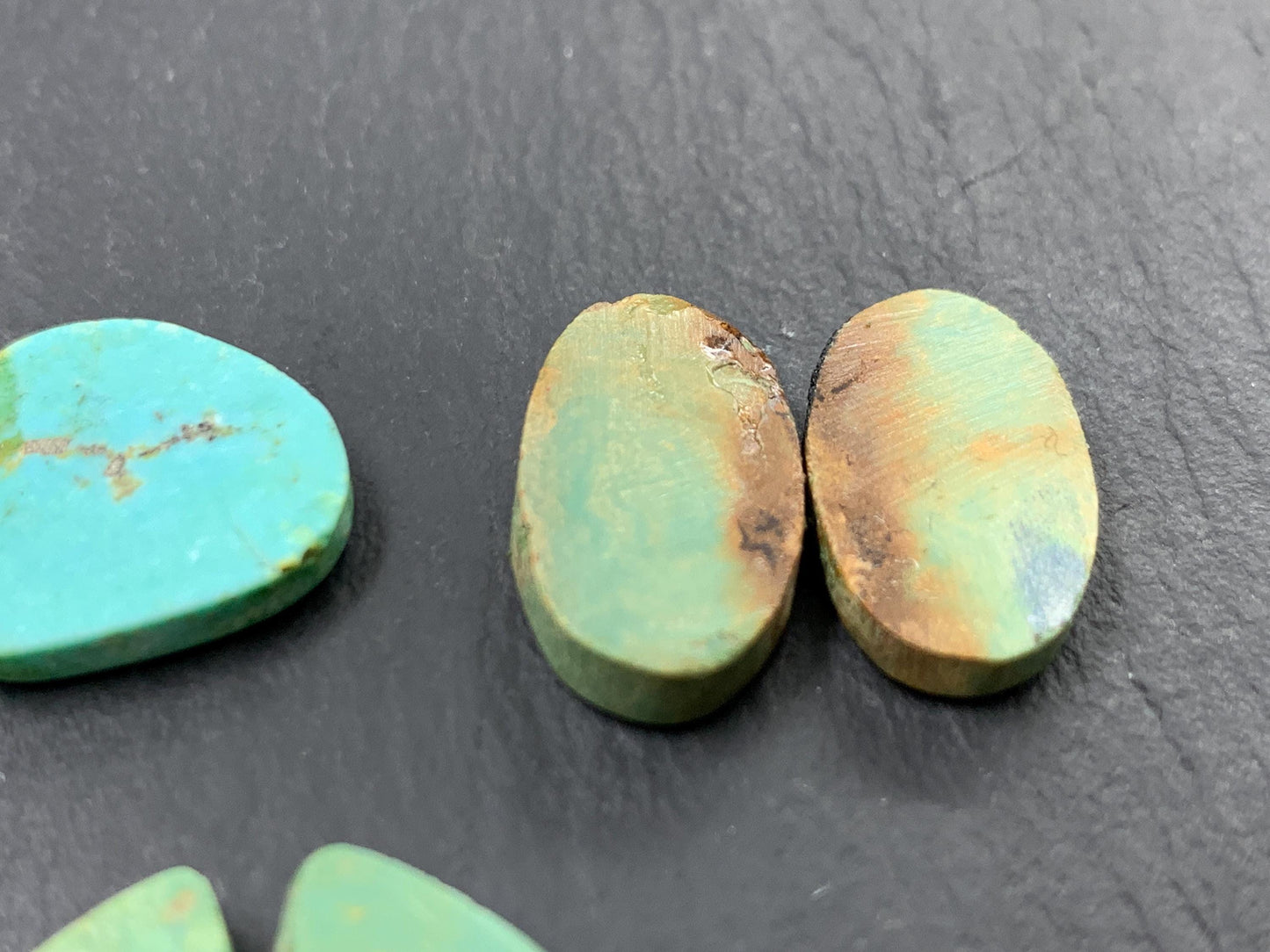 Tibetan Turquoise Pair 14-18mm long Cabochon - Hand Cut Cabochon
